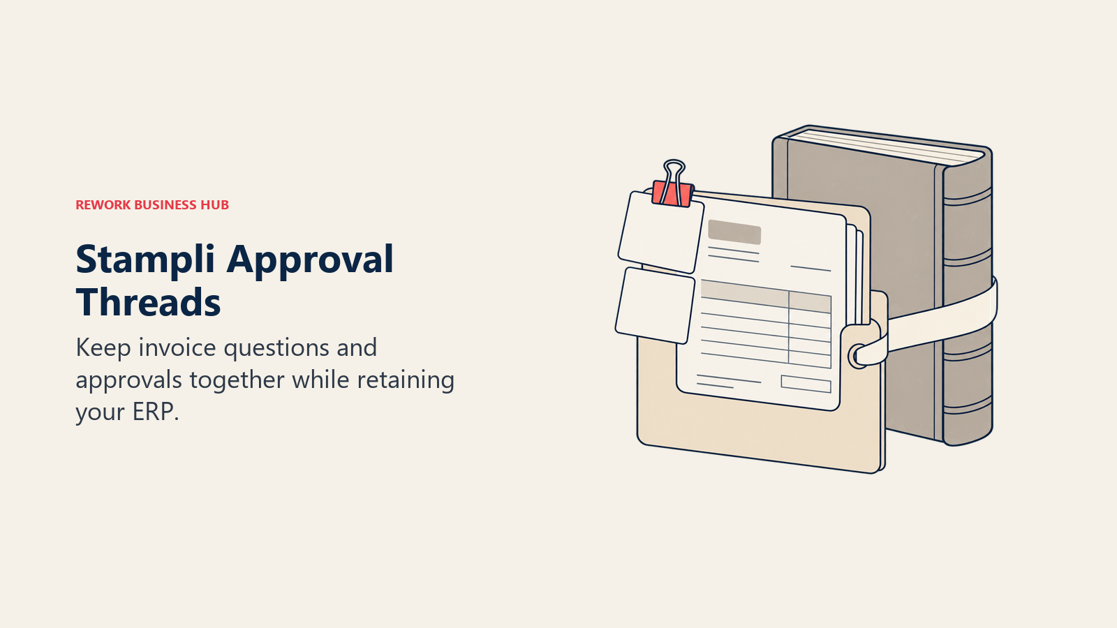 Stampli Approval Threads: An invoice and its discussion notes are attached to an existing ledger.