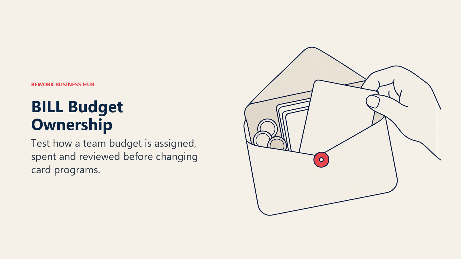A hand placing a card in a budget envelope to illustrate BILL budget ownership