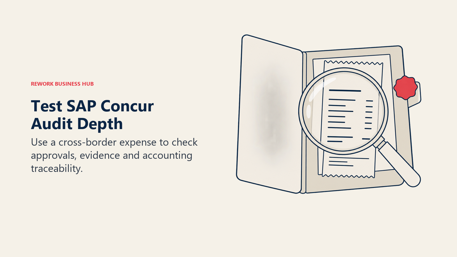A magnifying glass over an archived receipt for a SAP Concur audit-depth test