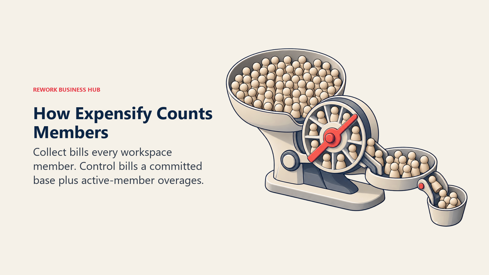 Expensify member counting shown as a roster tray separating every workspace member from active members and overage tokens