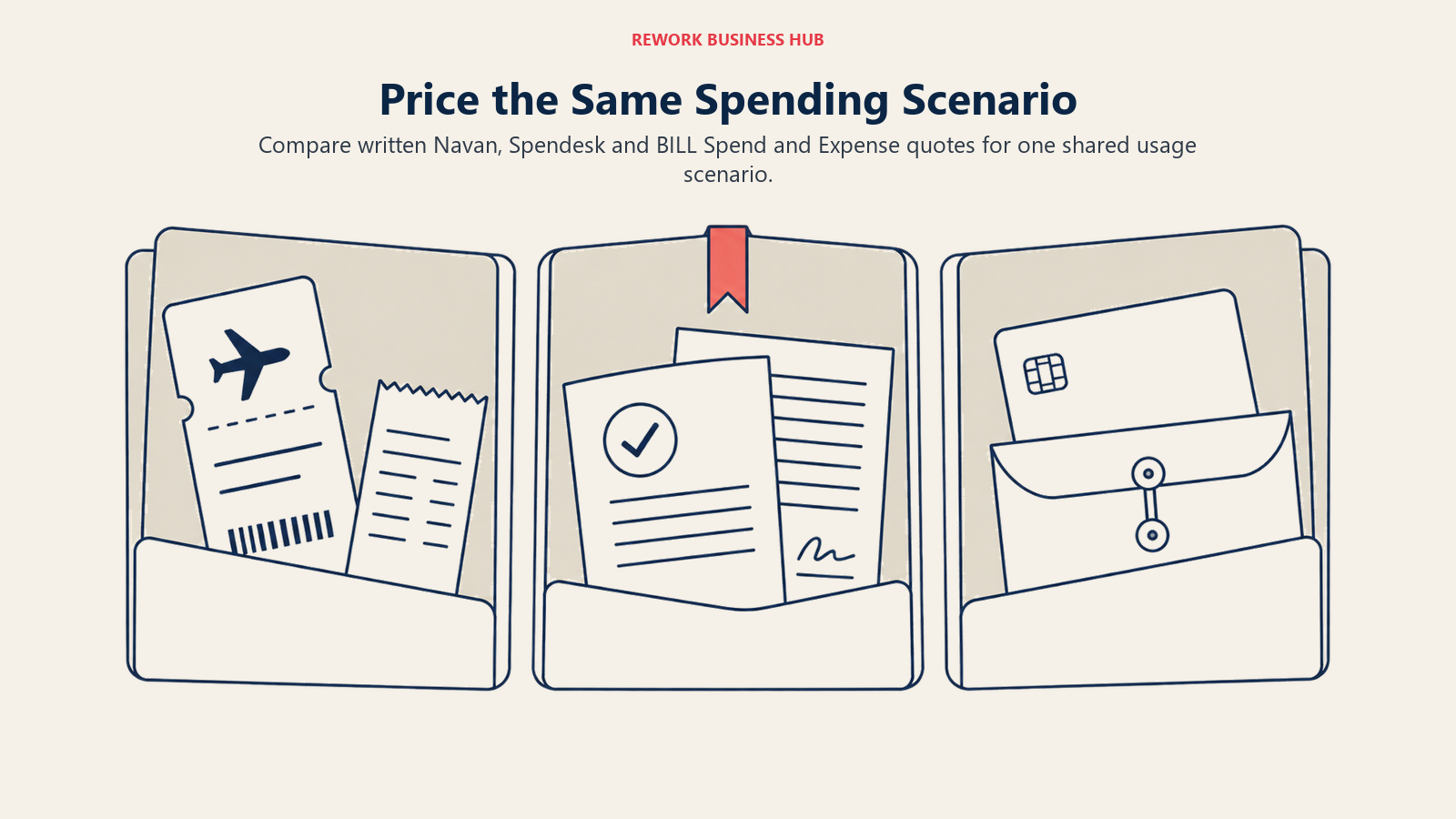 Three quote folders containing travel, approval and budget records for the three spend platforms