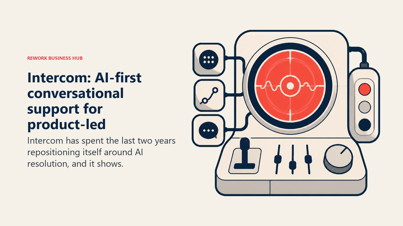 Intercom: AI-first conversational support for product-led shown with a signal console with one focal indicator