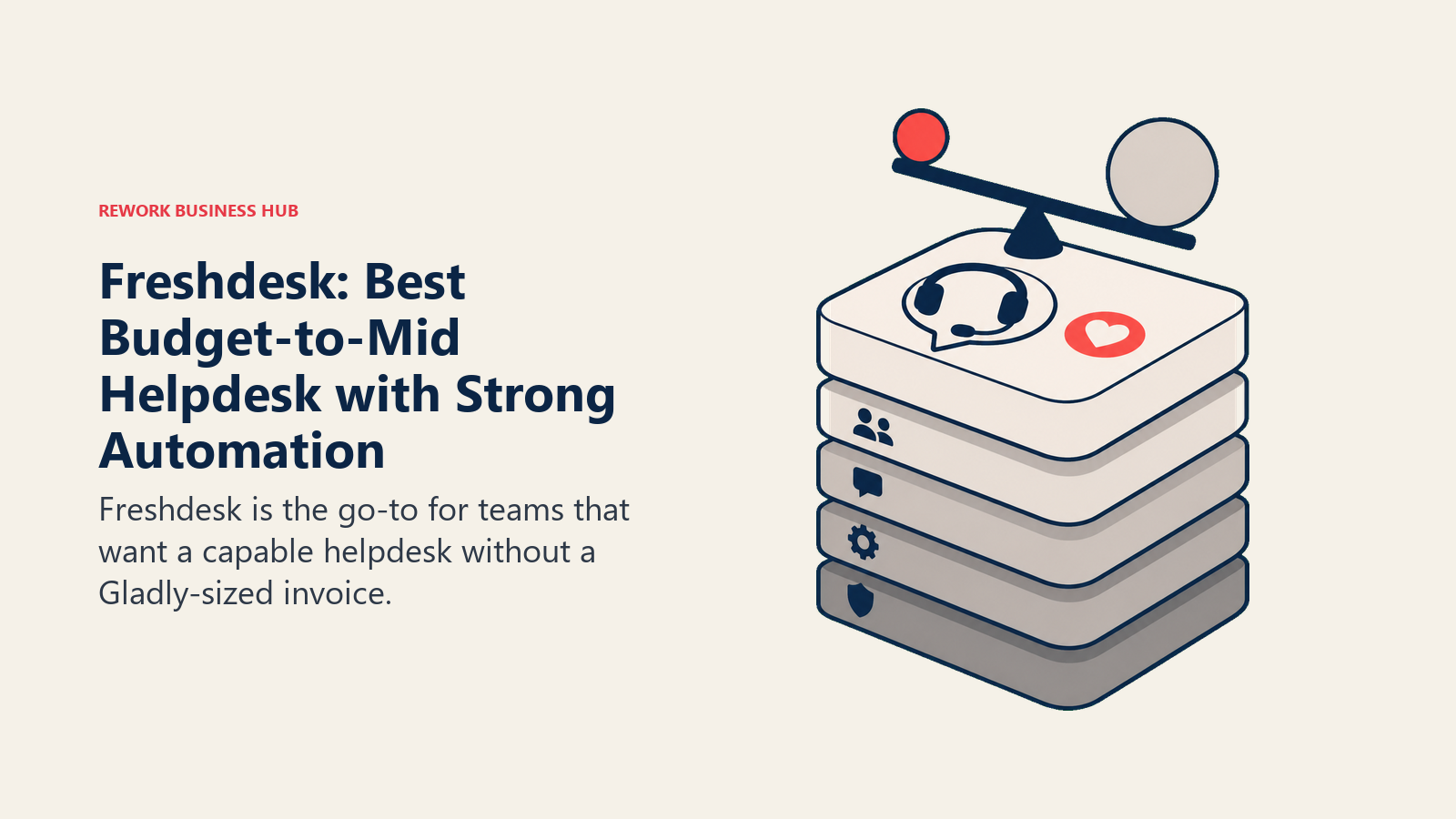 Freshdesk: Best Budget-to-Mid Helpdesk with Strong Automation shown with a stacked operating layers
