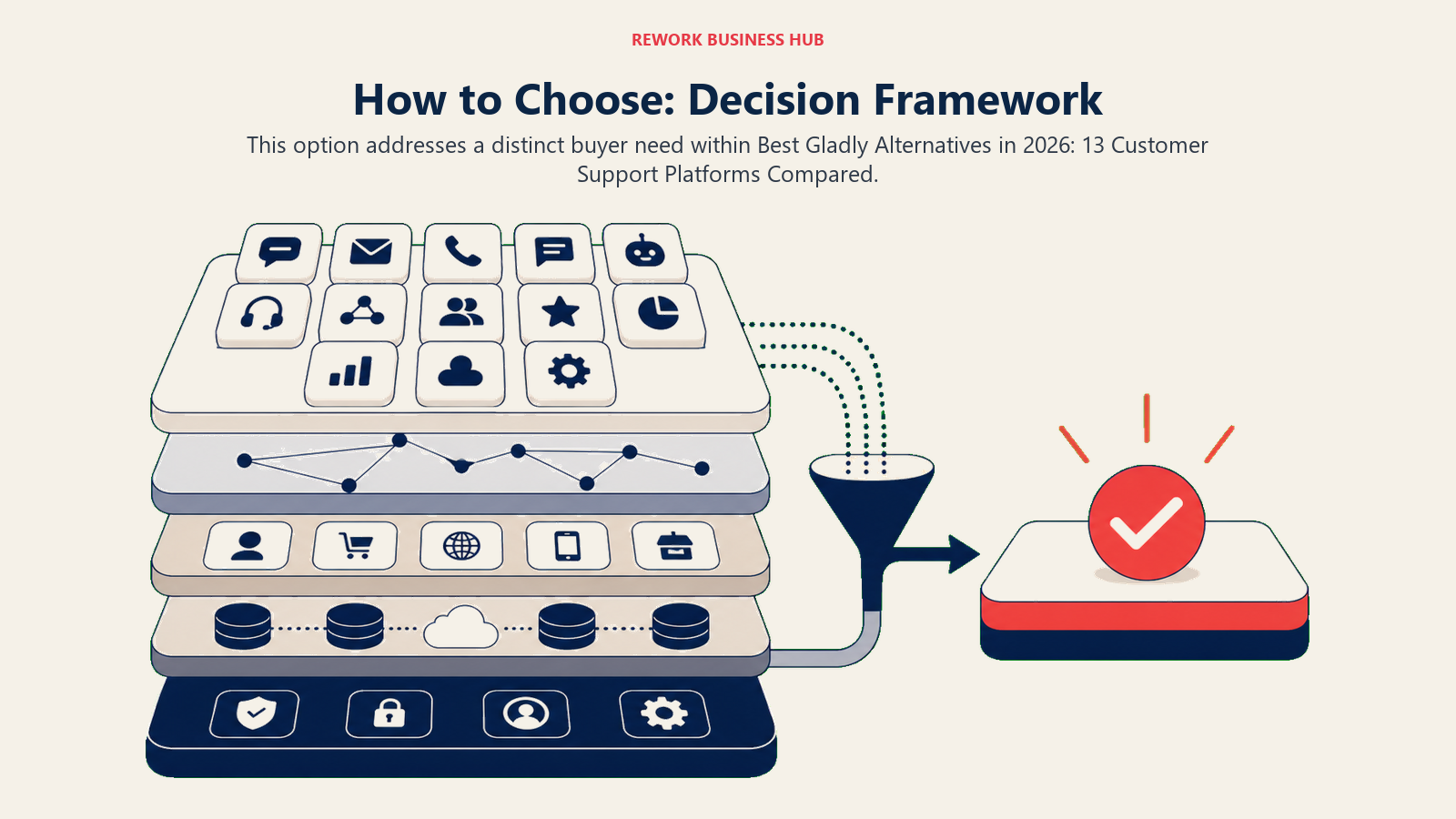 How to Choose: Decision Framework shown with a stacked operating layers