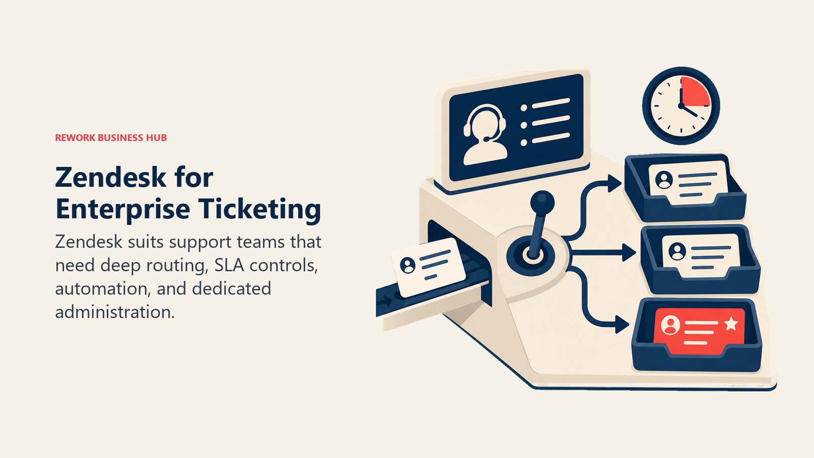 Zendesk enterprise ticketing shown as a support dispatch console routing cases