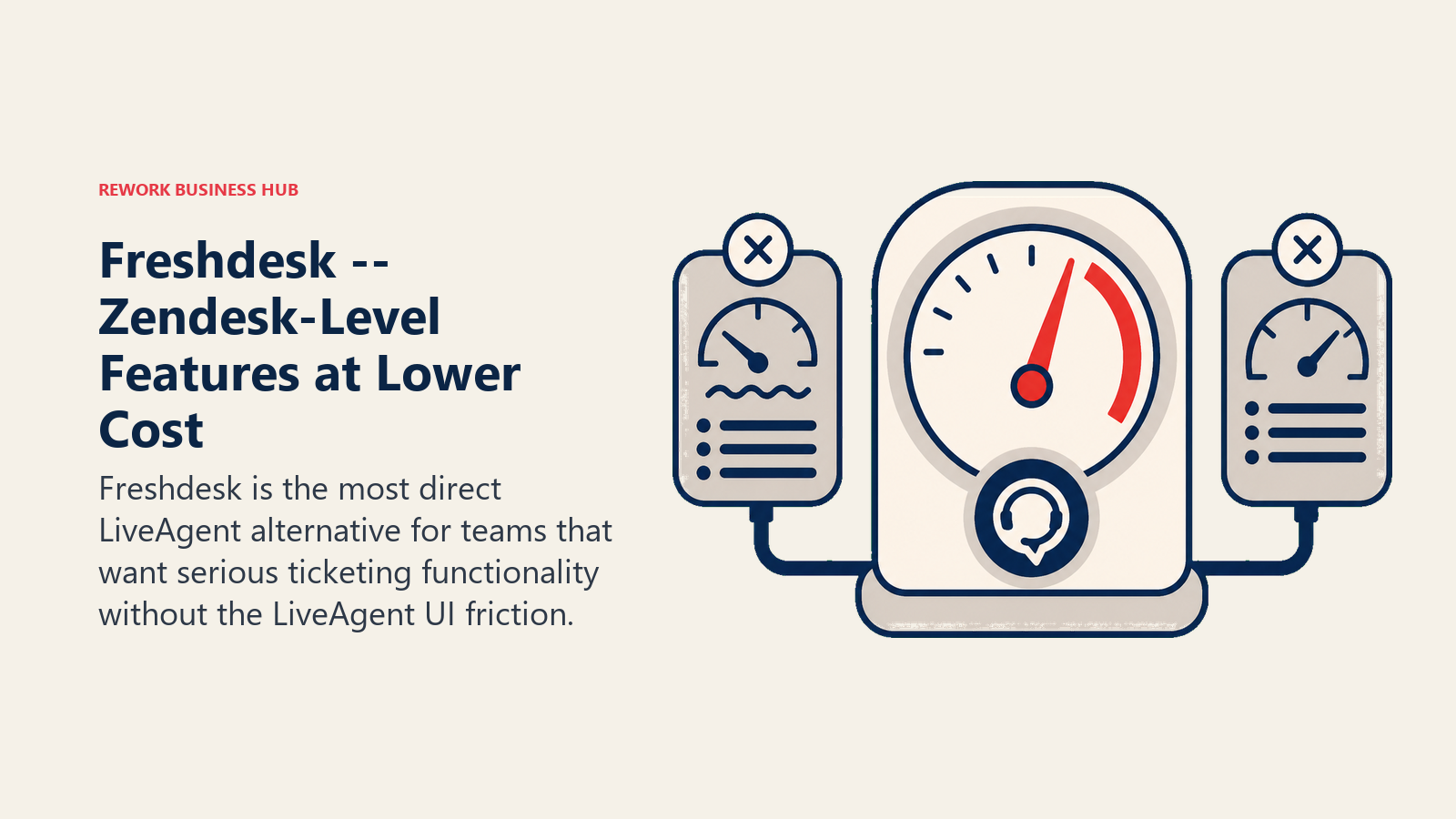 Freshdesk -- Zendesk-Level Features at Lower Cost shown with a signal console with one focal indicator