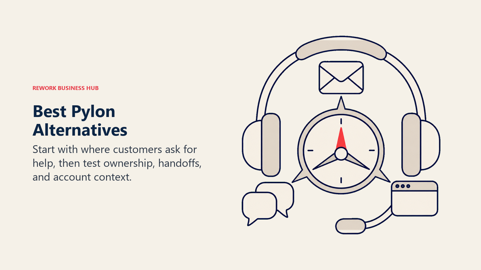 Headset compass with email, chat and browser symbols representing the choice of a Pylon alternative.