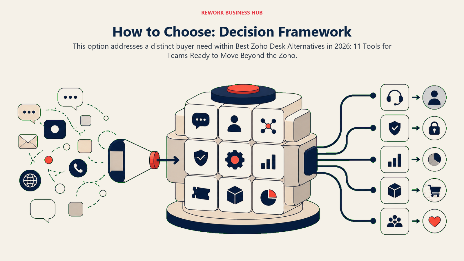 How to Choose: Decision Framework shown with a modular operations hub
