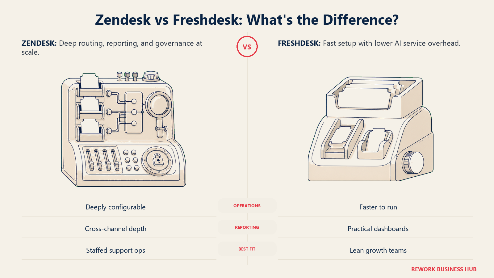 Deep support routing console compared with a streamlined lower-overhead help desk for Zendesk versus Freshdesk