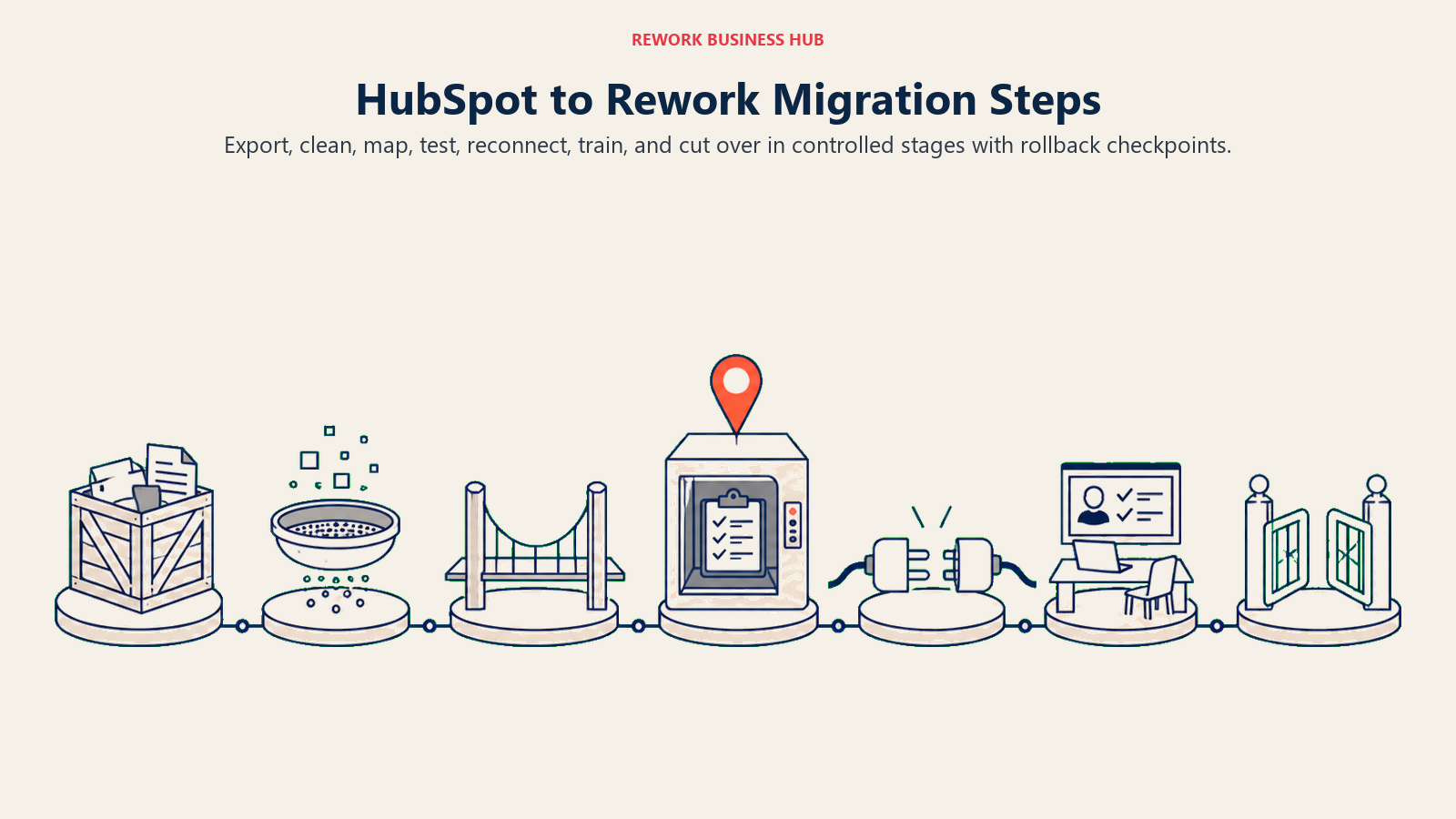 HubSpot to Rework Migration Steps: seven-stage migration rail