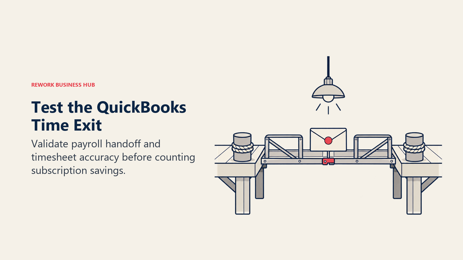 An inspection lamp checks a timesheet envelope crossing a bridge during a QuickBooks Time exit test