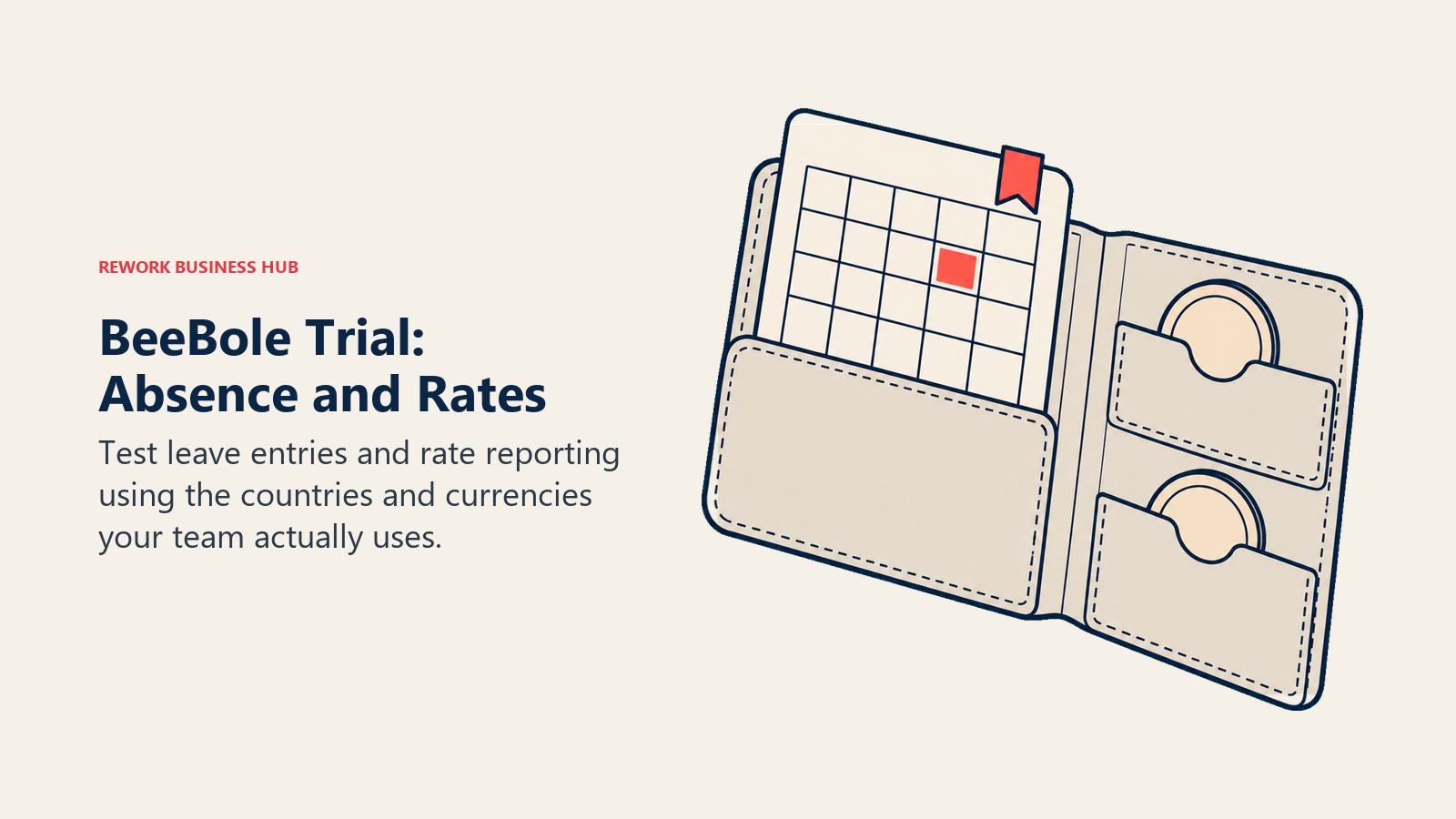 A leave calendar and separate rate tokens illustrate an absence-and-rates trial for BeeBole