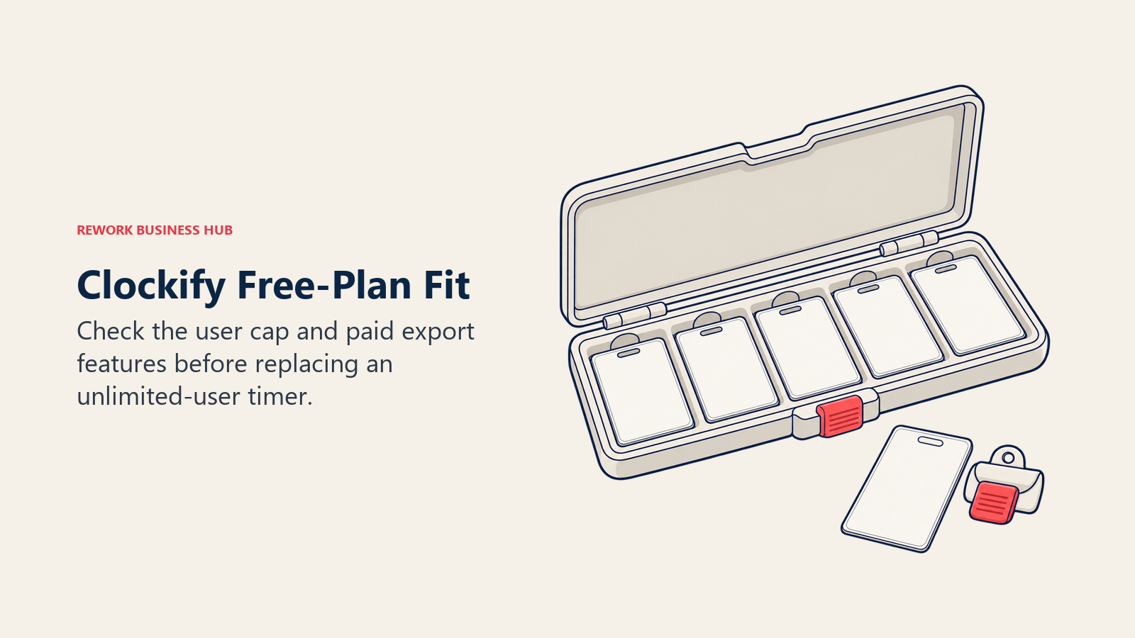 Team badge holder and export gate illustrating Clockify free-plan capacity constraints