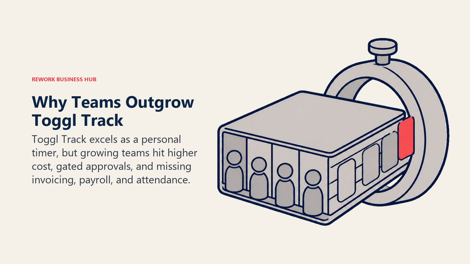 Why teams outgrow Toggl Track shown as a team operations binder jammed in a personal timer ring