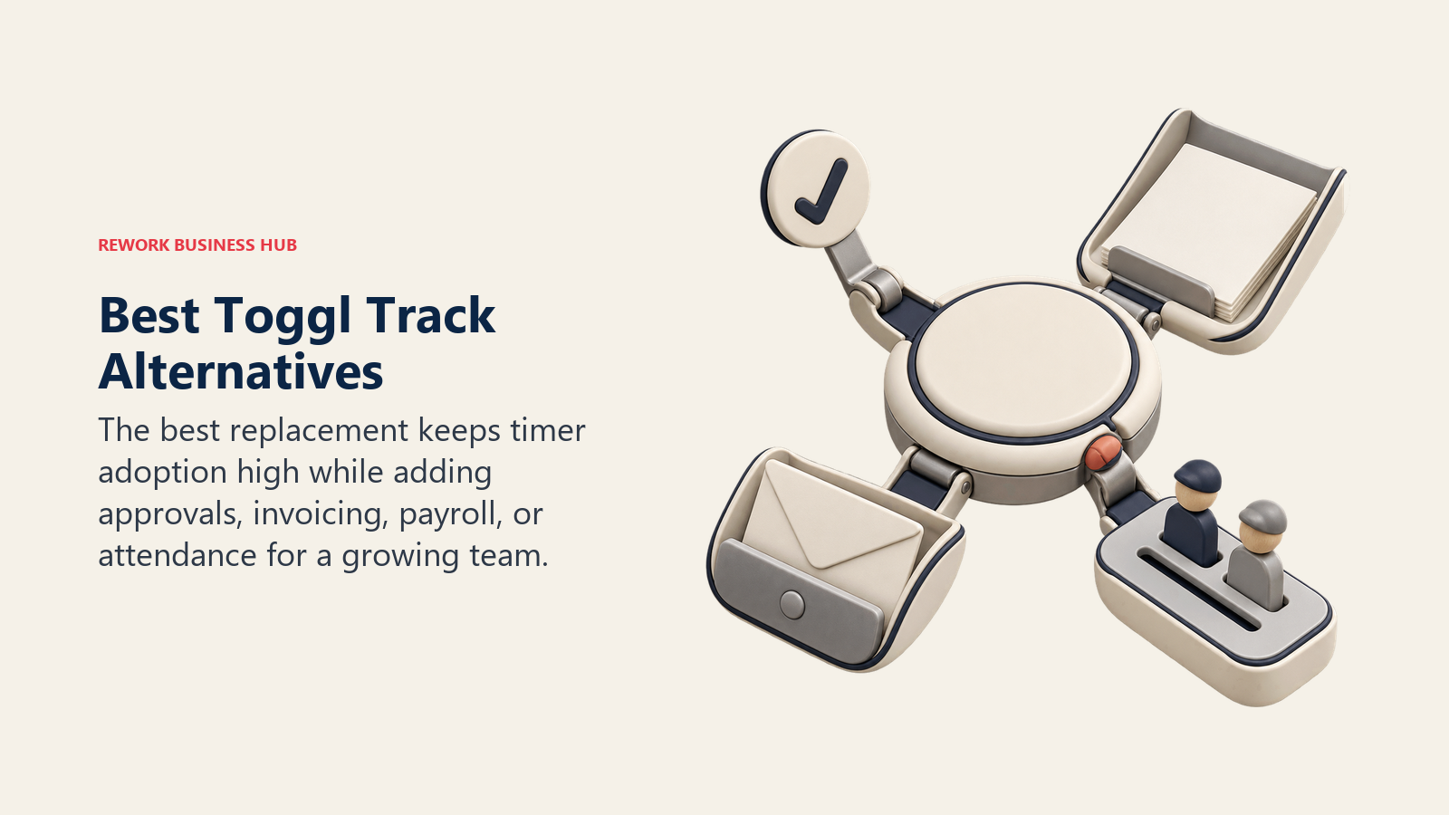 Best Toggl Track alternatives shown as a personal timer unfolding into approvals, invoicing, payroll, and attendance tools