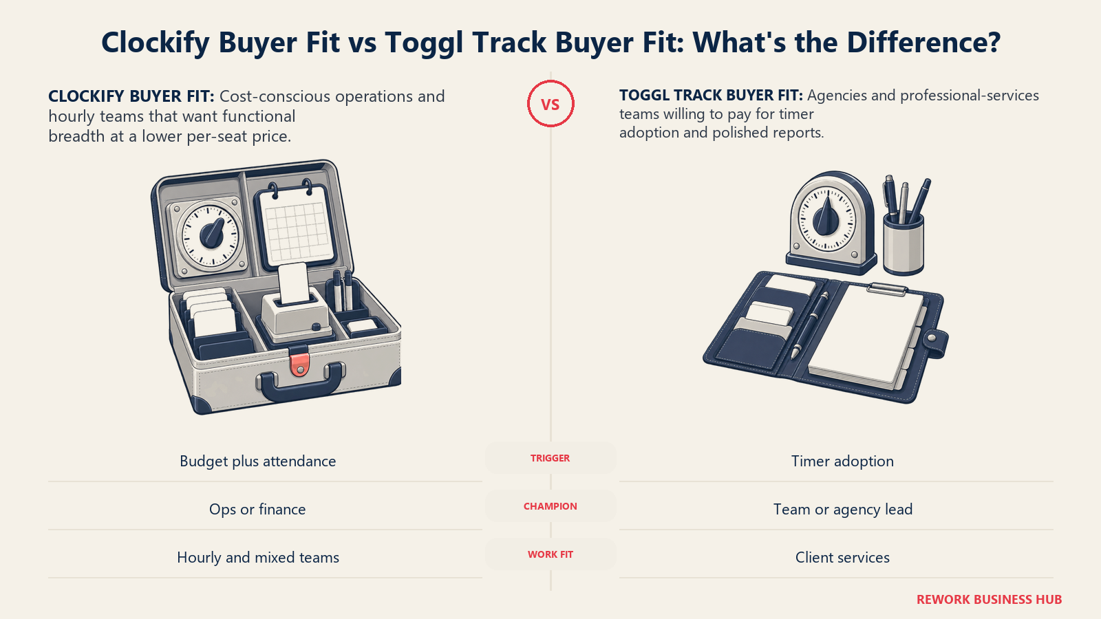 Clockify budget and attendance toolkit compared with Toggl Track's streamlined client-services timer kit