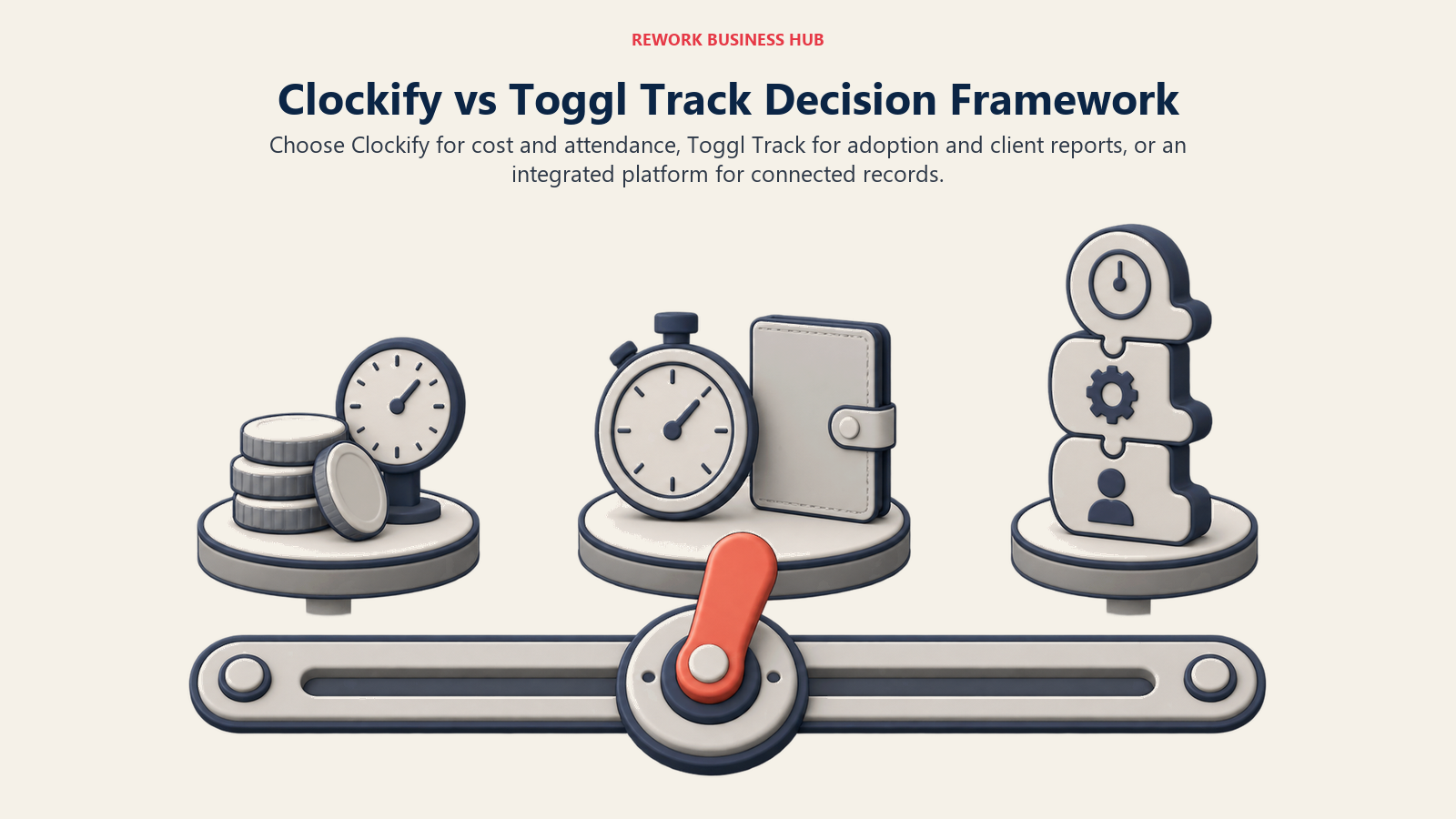 Time-tracking decision switchboard routing cost, attendance, adoption, reporting, and connected-record needs