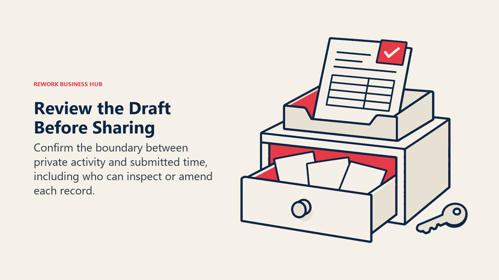 Review the Draft Before Sharing: Confirm the boundary between private activity and submitted time, including who can inspect or amend each record.