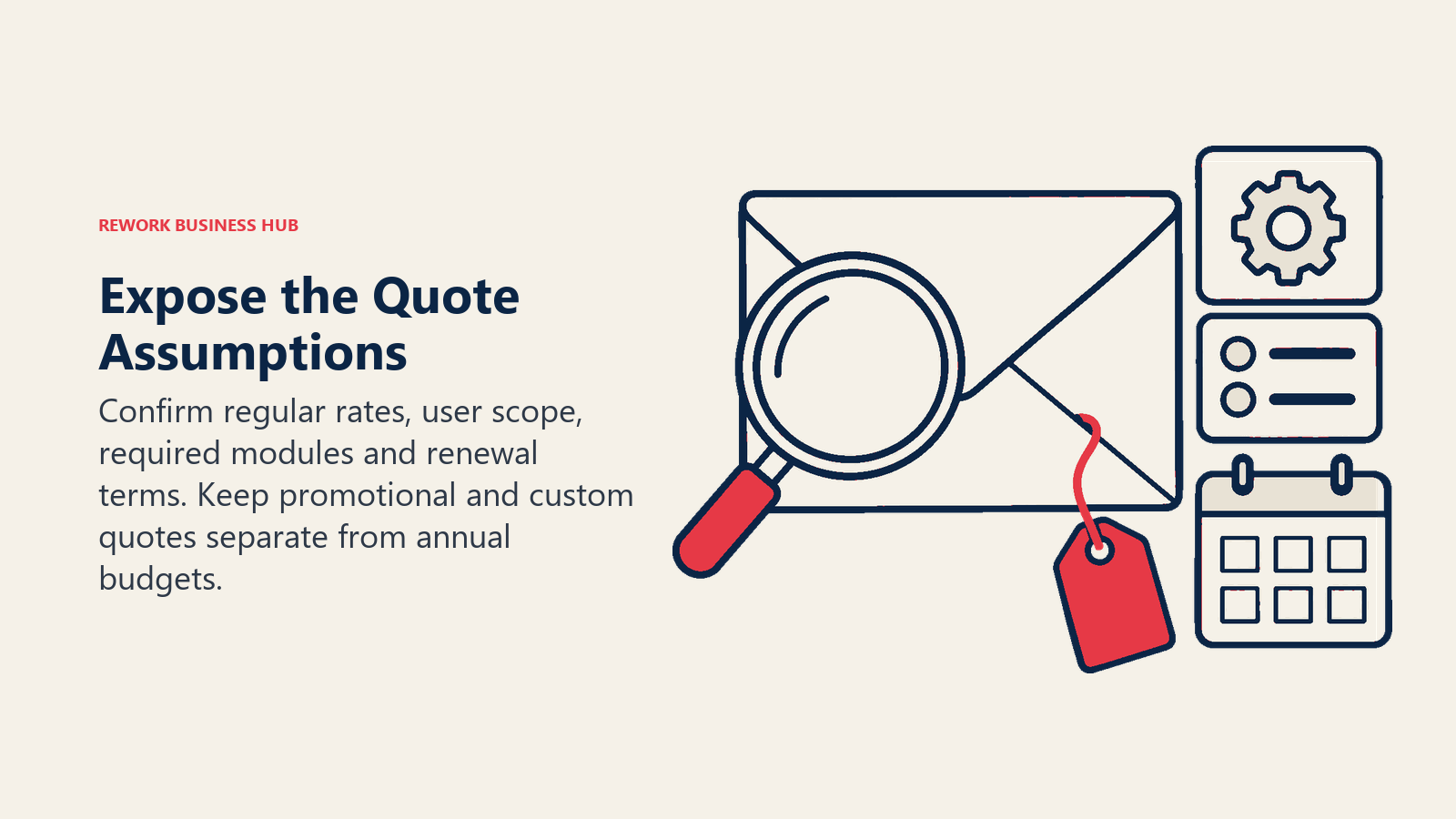 Expose the Quote Assumptions: Confirm regular rates, user scope, required modules and renewal terms. Keep promotional and custom quotes separate from annual budgets.
