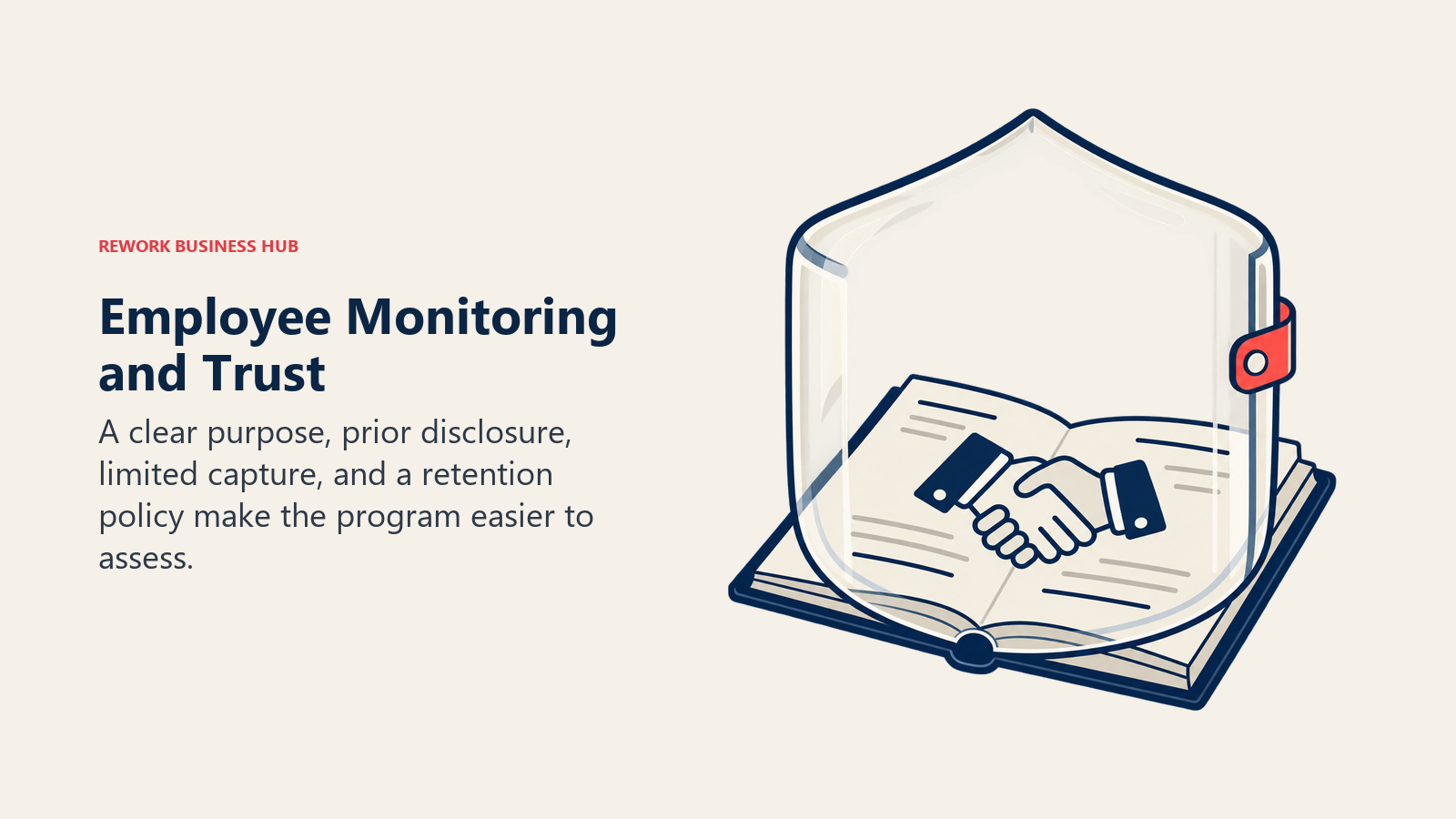 Employee Monitoring and Trust illustrated by transparent shield over agreement