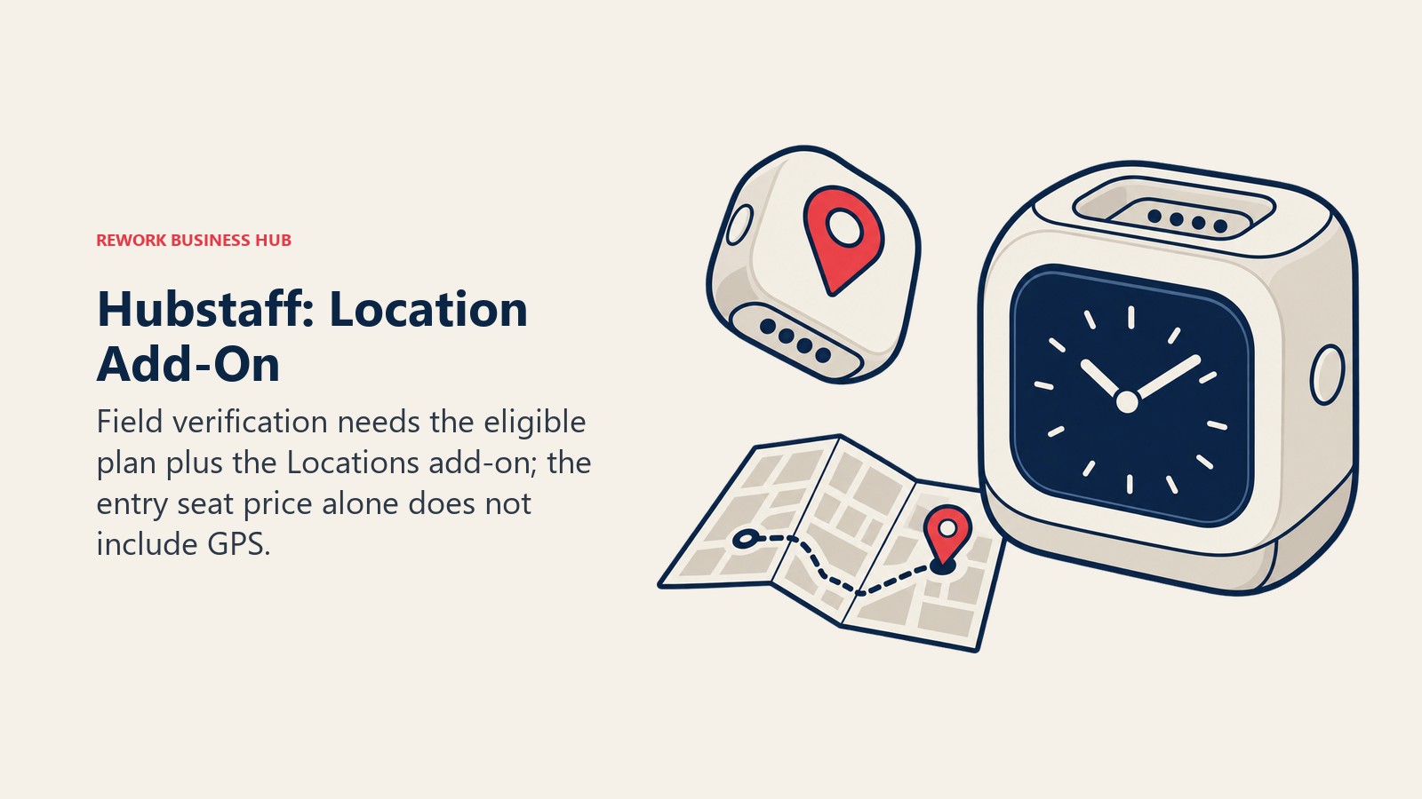 Hubstaff: Location Add-On represented by clock and detachable location module