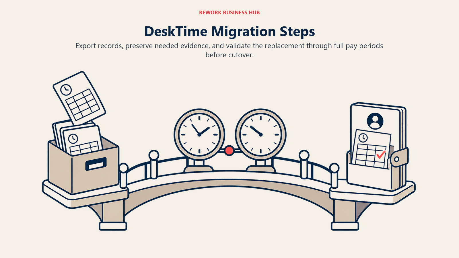 DeskTime Migration Steps represented by archive and parallel-run bridge
