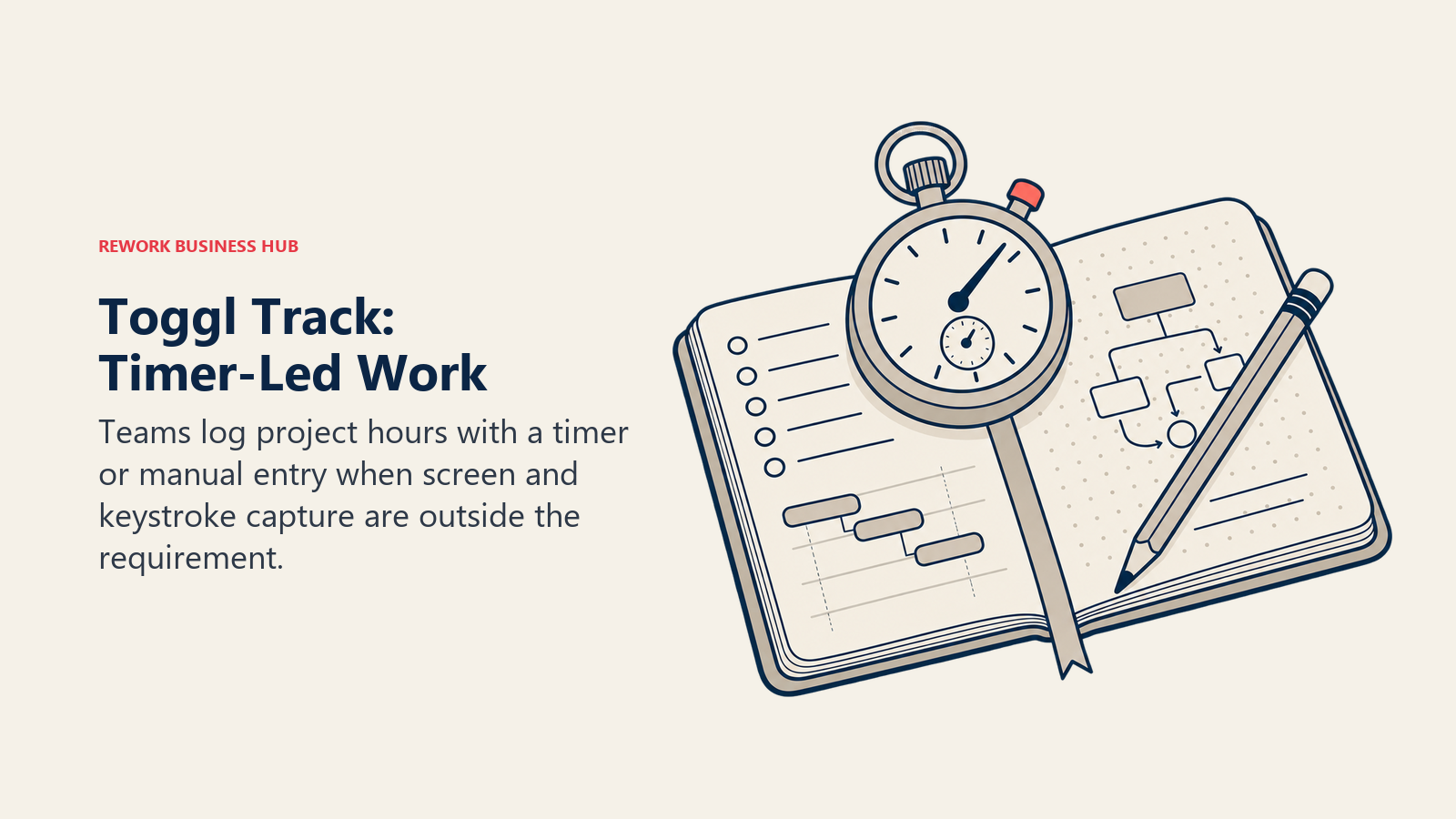 Toggl Track: Timer-Led Work represented by stopwatch and project notebook
