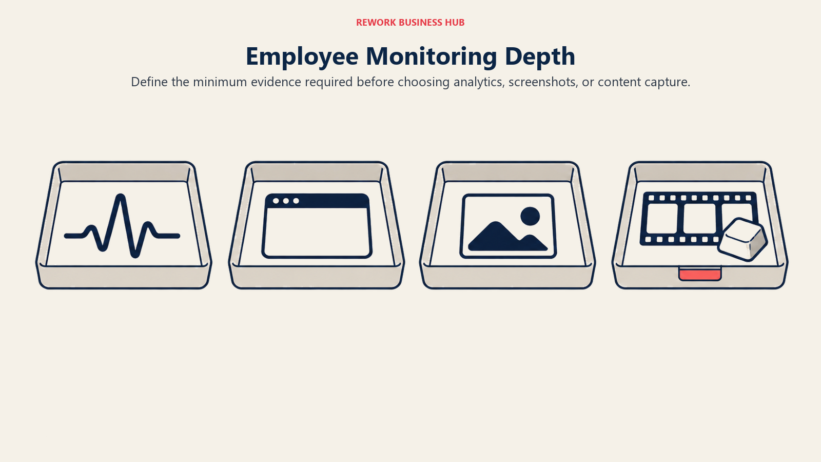 Employee Monitoring Depth illustrated by four evidence trays