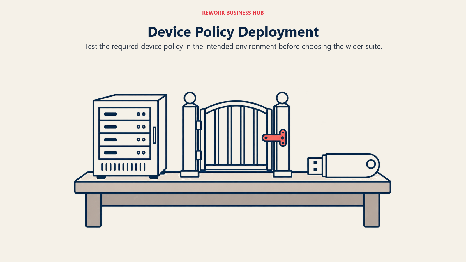 Device Policy Deployment illustrated by server device policy bench