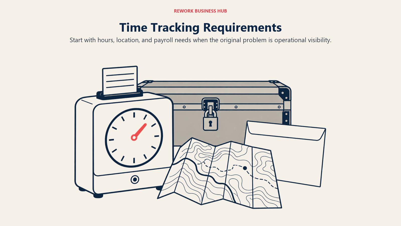 Time Tracking Requirements illustrated by time map payroll still life