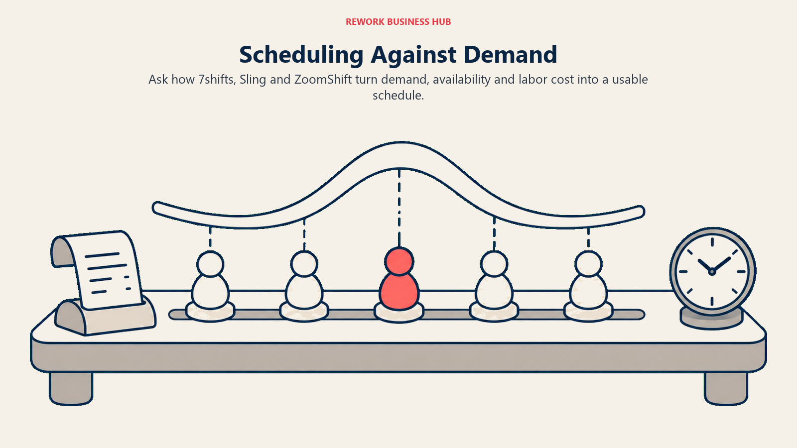 Staffing tokens beneath a demand curve illustrating a live scheduling evaluation