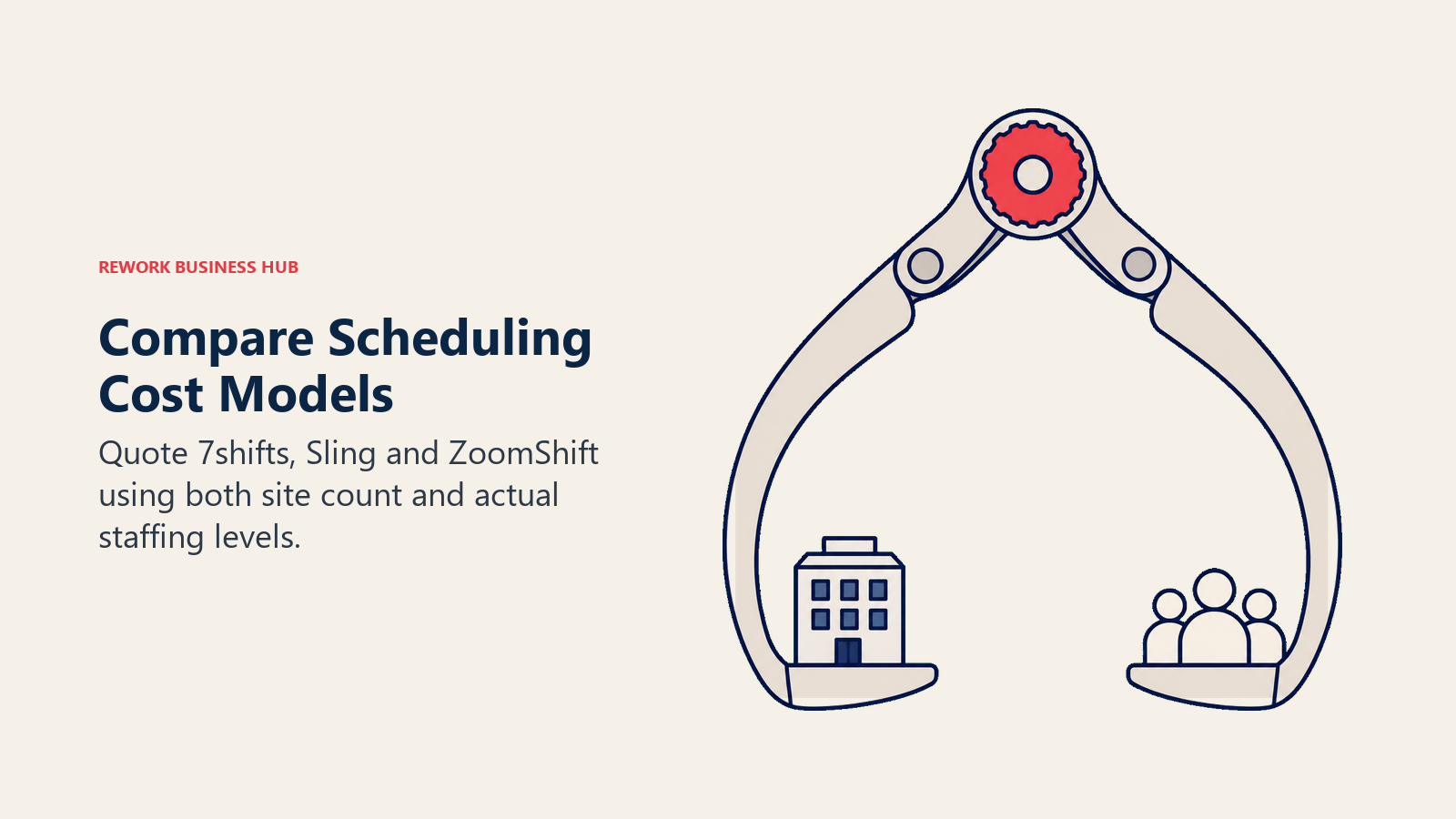 Caliper around site and staff symbols illustrating the inputs to a scheduling quote