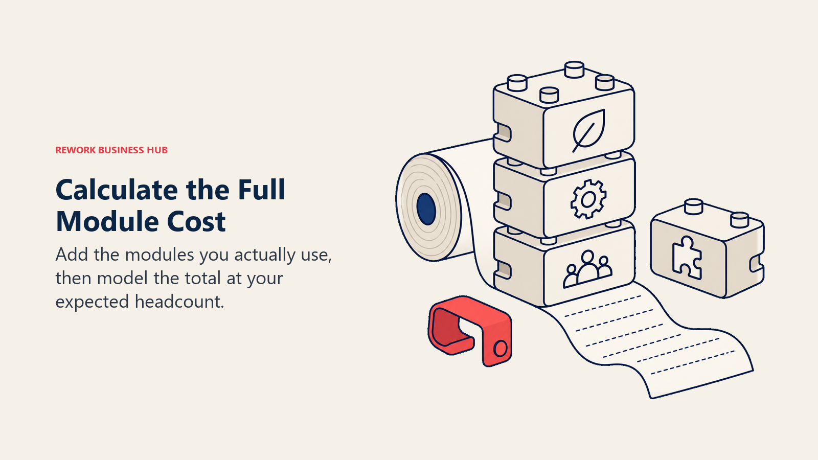 Detachable modules over a receipt roll illustrating complete module-cost calculations