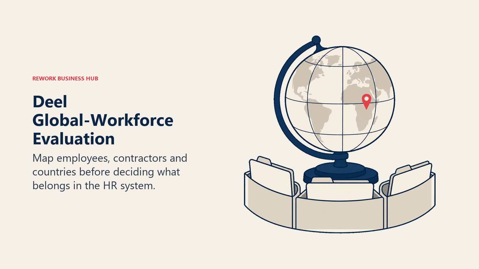 Globe and employment folders illustrating a Deel global-workforce evaluation