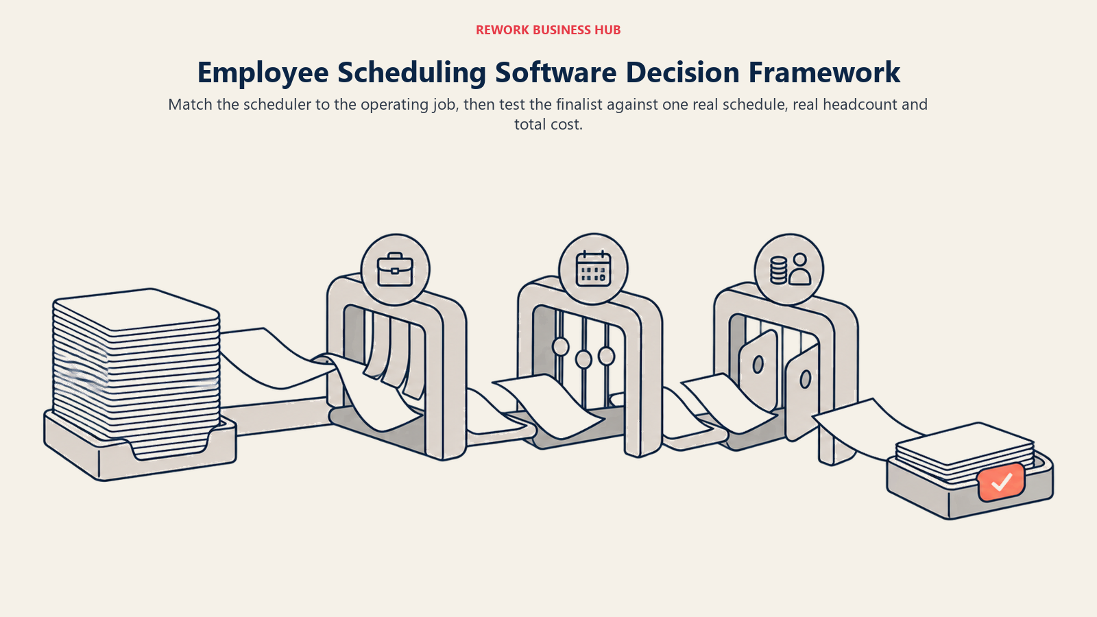 Employee scheduling shortlist filtered through operating job, real schedule, headcount, and total-cost gates
