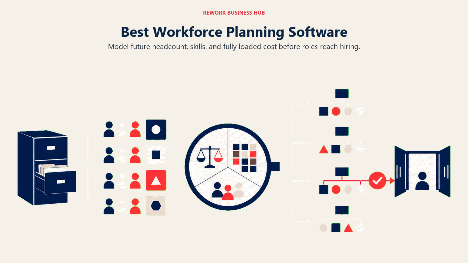 Workforce planning bridge connecting current people data to future roles, skills, and budget