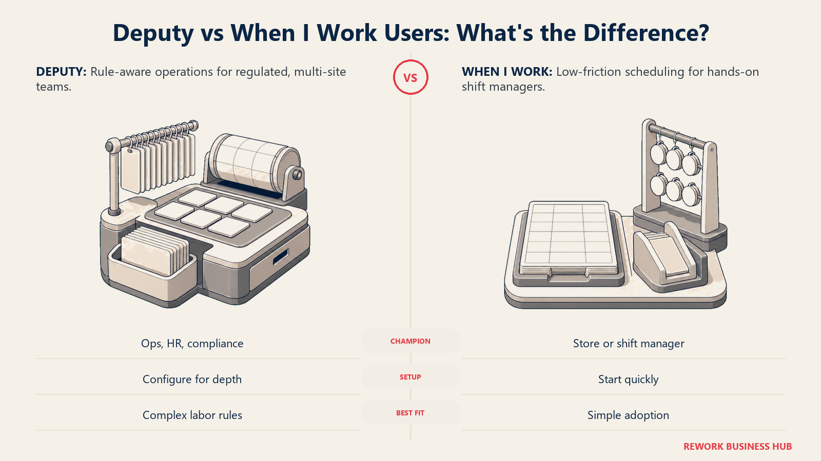 Deputy operations and compliance workbench compared with When I Work's streamlined shift-manager handoff bench